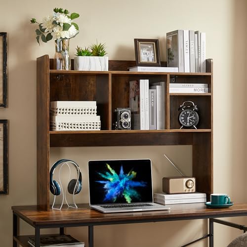 Nromant Desktop Bookshelf, Wooden Desk Storage Hutch with 6 Shelves for Computer Desk, 3-Tier Desktop Display Organizer Rack for Office Home (Brown)