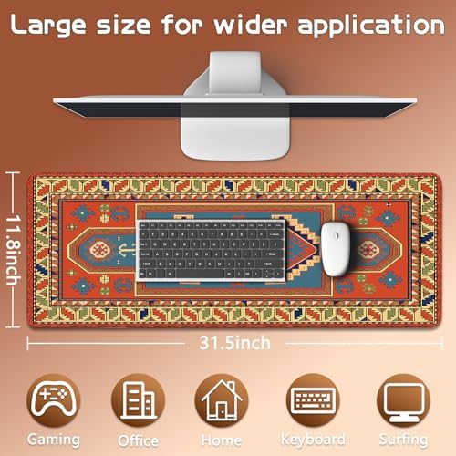 Persian Rug Mouse Pad - Desk Mat for Keyboard and Mouse - Large Mouse Pads for Desk, Gaming Mousepad with Non-Slip Base, Retro Desk Mat (31.5" X 11.8") Rug - Orange Shell