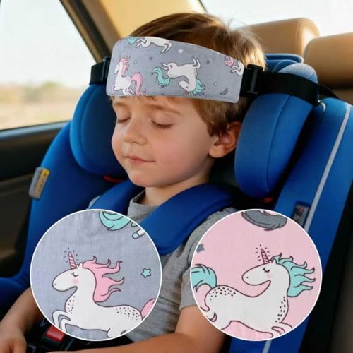 Luckyiren Fantasy Unicorn Toddler Car Seat Head Support Strap, Pink & Grey