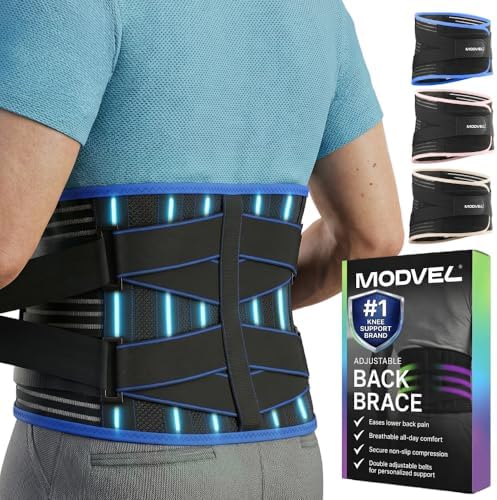 Modvel Back Brace for Lower Back Pain Women and Men – Lumbar Support Belt for Sciatica, Herniated Disc, Muscle Strain – Adjustable Breathable Work Brace with 6 Stays – Support for Posture