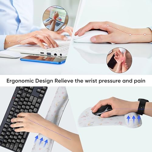 Ergonomic Memory Foam Keyboard Mouse Pad Set with Wrist Rest Support,Non-Slip Hand Wrist Cushion for Laptop/Notebook/Desktop/Computer/Gaming/Office,Easy Typing& Pain Relief (Birds)