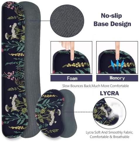 ToLuLu Extended Gaming Mouse Pad, Memory Foam Ergonomic Keyboard Mouse Wrist Rest Support Set, Large Desk Mat with Stitched Edges, Non-Slip Base Mousepad for Home Office Game, Weeds Plants