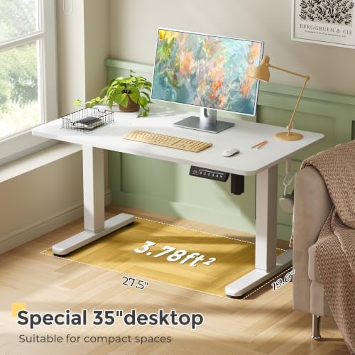 35" Low Height Adjustable Desk, Electric Center Table, White
