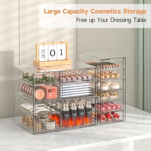 DOMNIU Acrylic Makeup Drawer Storage Organizer with 13 Drawers, 3 Set