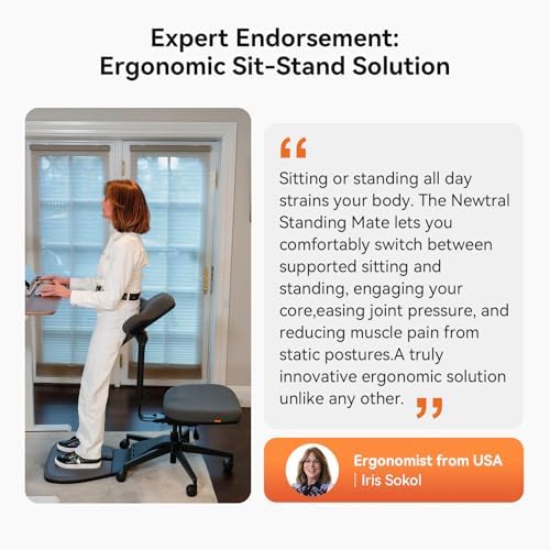 Newtral Standing Desk Chair, Standing Mate Chair for Sit-Stand, Ergonomic Leaning Perch Chair with Anti-Fatigue Mat, Standing Stool, Saddle Chair, Height Adjustable Home Office Posture Seat-MT-L-DG