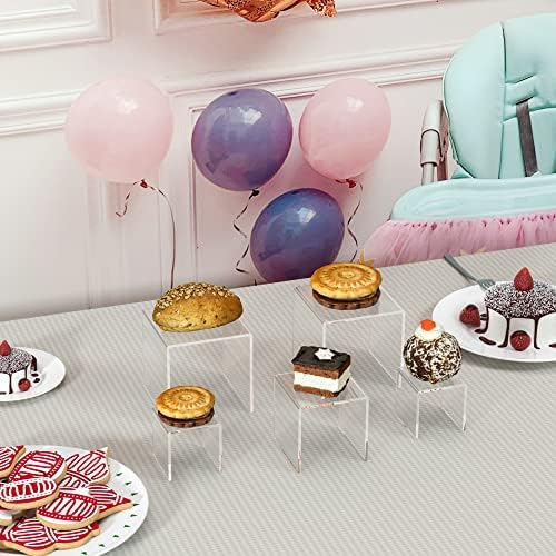 Sezanrpt Square Acrylic Shelf Risers 3pcs, Acrylic Dessert Table Display Set, Clear Acrylic Showcase Collectibles Display Shelf for Funko Pop, Cupcake, Toys, Watches, Table Decorations - 4''x5''x6''