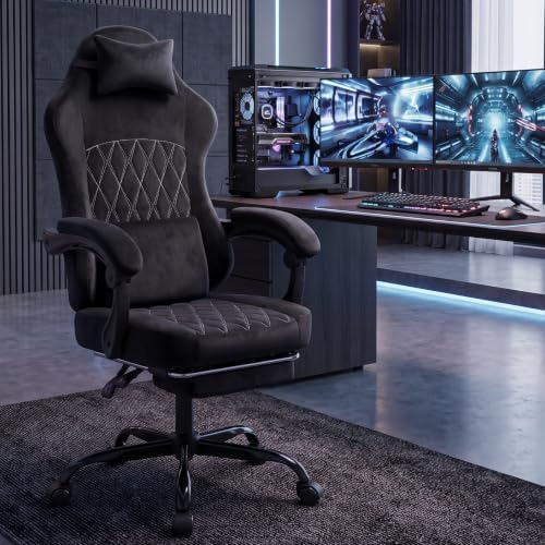 Video Gaming Chair Ergonomic Computer Chairs Gamer Chairs for Adults Massage Lumbar Support Swivel Height Adjustable Headrest Backrest Black