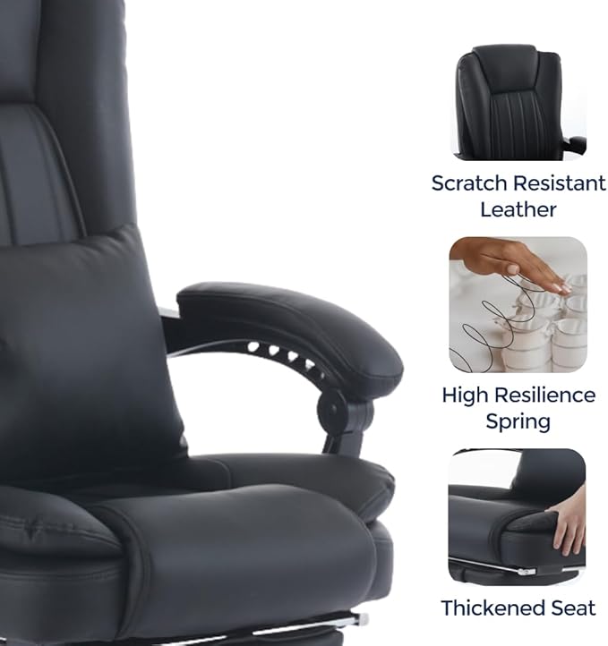 Orbis 4-Point Kneading UL Certified Heated Massage Office Chair with Foot Rest | 500lbs Big & Tall | BIFMA Certified Desk Chair for Heavy People | Home Office Computer Chair | Leather Black