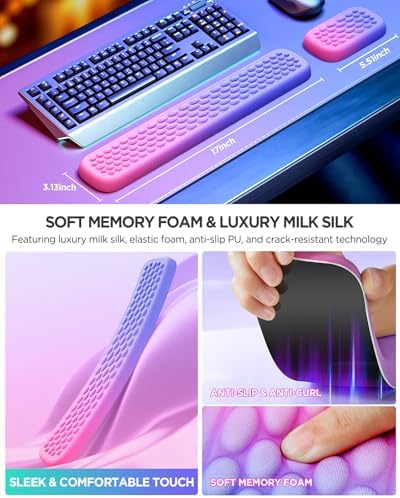 Lekvey Ergonomic Gaming Wrist Rest for Keyboard & Mouse (Pink/Purple)