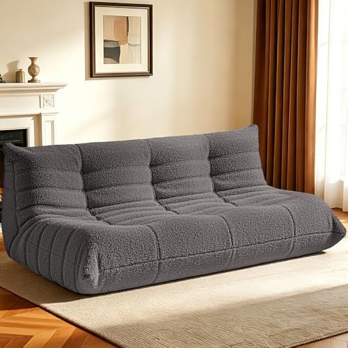 HABUTWAY Bean Bag Chairs Fireside Lazy Floor Sofa,3 Seater,Grey