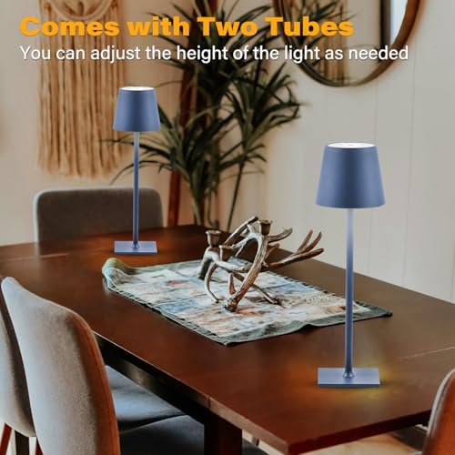 CHLORANTHUS 2 Pack Cordless Table Lamps, 3 Colors Stepless Dimming, 5000mAh Rechargeable Battery LED Desk Lamp for Bedroom/Couple Dinner/Desk/Cafe/Dining Room/Terrace
