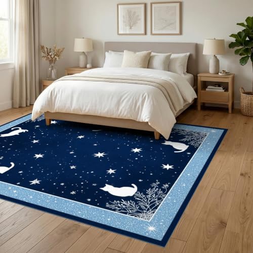 6'x9' Midnight Blue Cat Starry Design Ultra-Soft Area Rug
