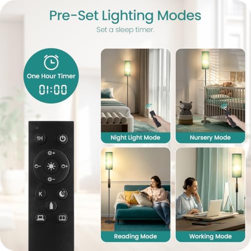 Slim Floor Lamp for Living Room with Magnetic Remote and Foot Switch, Dimmable Mood Lamp for Bedroom Nursery, 3 Color Temperatures, 1-Hour Timer, 900LM LED Bulb & Batteries Included, Teal J06LD05W1