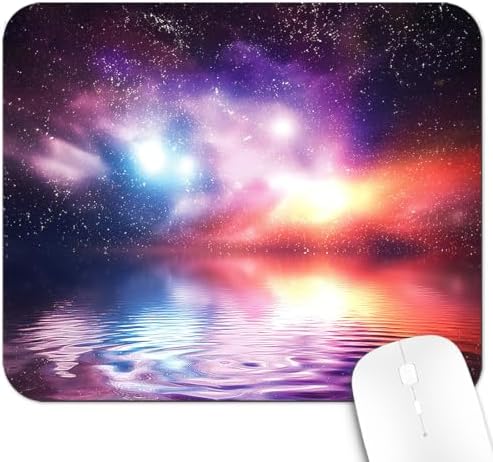 9.5x7.9 Inch Office/Gaming Mouse Pad, Vibrant Cosmic Nebula Dreamy Rainbow Galaxy Reflection on Water, Cute Anti-Slip Mat for Desk Decor