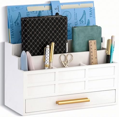 Desk Organizer with Drawer, Countertop Bill Mail Organizer and File Storage
