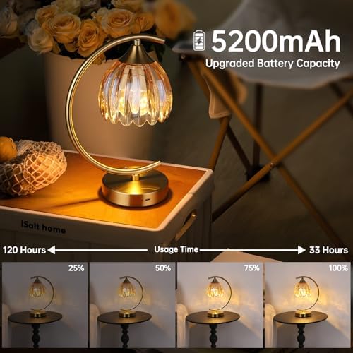 Shenmoyl Set of 2 Tulip Table Lamp, 5200mAh Cordless Touch Control Table Lamp with 3 Color Temps & Stepless Dimming, Rechargeable Battery Table Lamp for Living Room, Bedroom, Shelf (Amber Tulip)