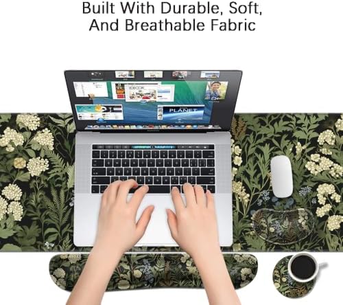 Desk Mat, Large Gaming Mouse Pad with Wrist Rest, 4 in1 XXL Mouse pad+Keyboard Wrist Rest+Mouse Pad Wrist Support+Cup Coaster Set, Ergonomic Desk Pad for Home Office,Weeds
