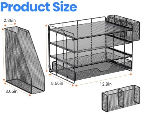 4-Tier Desk File Organizer with Drawer & Pen Holder (Black)