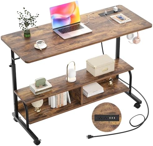 Armocity 47" Rolling Standing Desk with Charging Station for Couch Bed