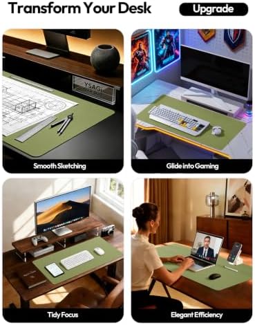 YSAGi Leather Desk Protector, Office Mat, Large Mouse Mat, Non-Slip PU Leather Blotter, Laptop Desk Mat, Waterproof Writing Pad for Office and Home(Green, 40" x 24")