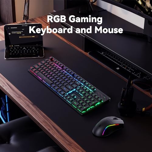 Redragon S107KS Wireless Gaming Keyboard and Mouse, RGB Backlit, 3 Mode (Wired/2.4G/BT), Up to 10,000 DPI Gaming Mouse with Software, Ultra Lightweight 65g, 25 Key Anti-Ghosting Keyboard for PC