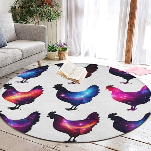 Women's Large Home Decor Mat, Soft Round Yoga Carpet, Non Slip Machine Washable Home Office Circle Rug Chicken Lover Gifts Funny Rooster Chickens