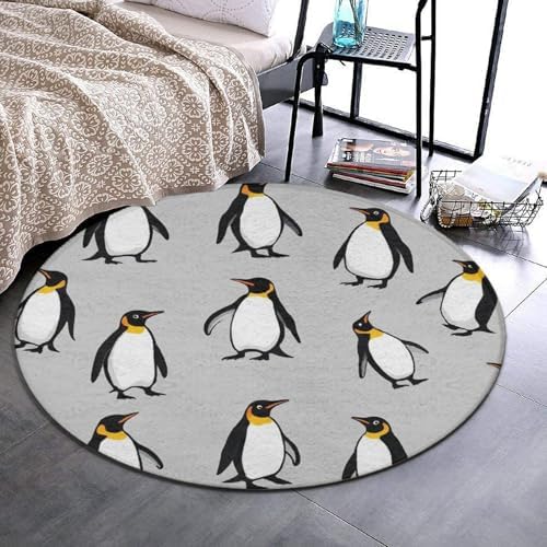 Soft Round Yoga Carpet, Large Home Decor Mat, Non Slip Machine Washable Kitchen Office Circle Rug Penguin