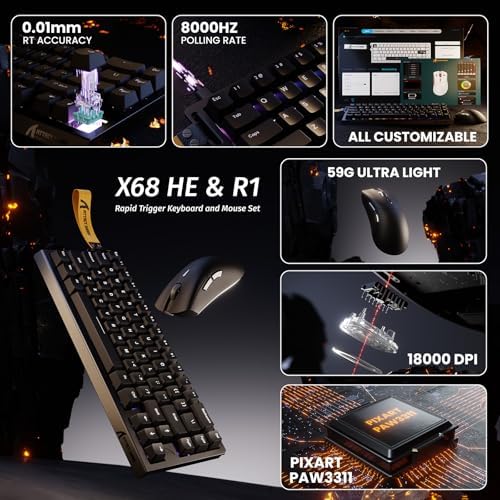 ATTACK SHARK X68 HE 60% Wired RT 8K Keyboard and Wireless R1 Mouse-Black