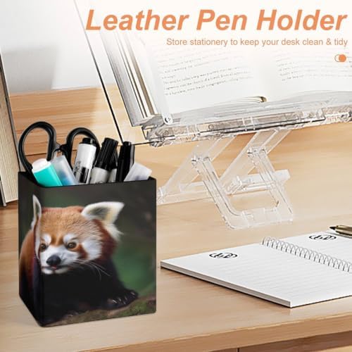 PU Leather Desk Red Panda Pen Holder Compact Scratchproof