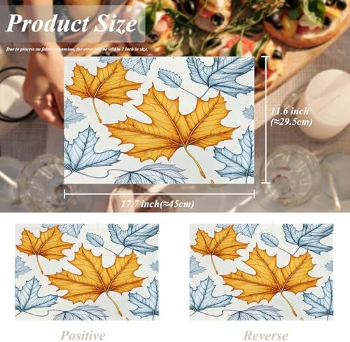 Shrahala Autumn Maple Leaves Set Of 4 12 X 18 Inch Linen Placemats , Cartoon Artistic White Background Burlap Table Mat Washable Double Layered Heat Insulation For Indoor/Outdoor
