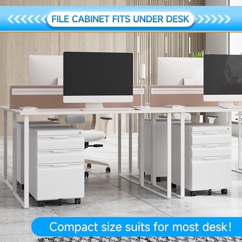 3 Drawer Mobile File Cabinet with Lock, Rolling File Cabinet with Wheels