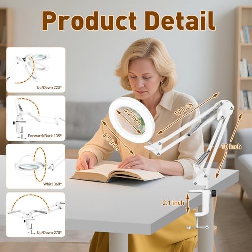 KIRKAS Magnifying Glass with Light and Stand, 12X 20in Clamp