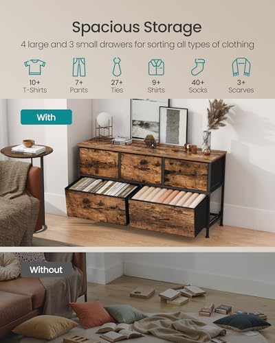 SONGMICS Dresser for Bedroom, Wide Dresser with 5 Fabric Drawers
