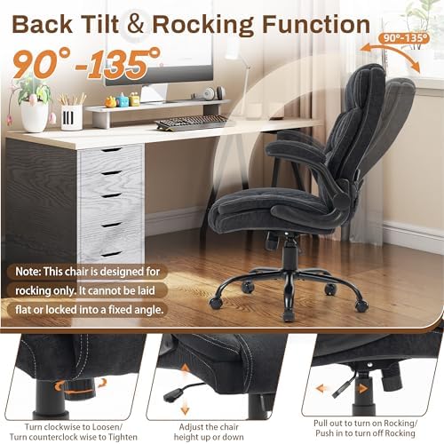 Massage Office Chair,500LBS Ergonomic Rocking Executive Desk Chairs with 4 Points Vibration&Heat,Padded Flipup Armrests for Big and Tall Office Chair,Swivel Computer Chair LightBlack