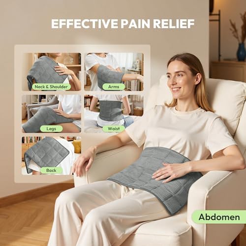GOTCOZY Heating Pad 12"x24" for Back Pain Relief & Cramps(Light Gray)