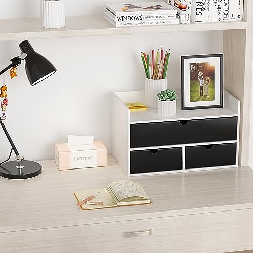 Bamboo Desk Organizer with Drawers, Desktop Storage for Office Supplies