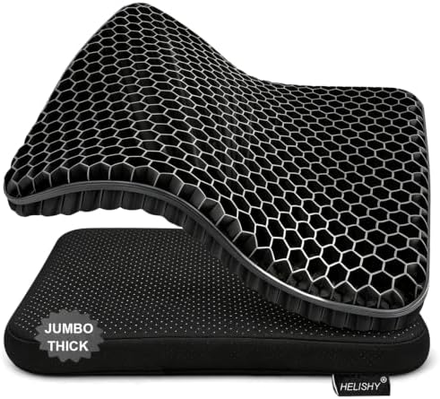Gel Seat Cushion for Long Sitting Hip Pain, 20x20inch Jumbo Thick Soft & Breathable Cushion for Wheelchair Gel Seat Cushion for Office Home Chairs (Black)