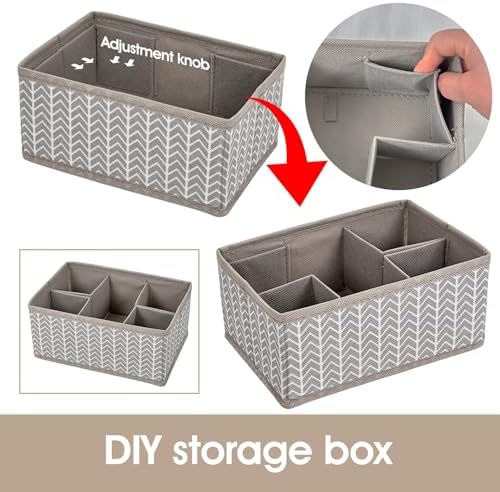 Cosmetic Storage Bins Makeup Organizer, Adjustable Multifunction Storage Box Desk Drawer Divider for Makeup Brushes, Bathroom Countertop or Dresser, Set of 4 (Grey)