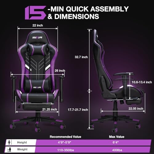 Douxlife 7-Point Massage Gaming Chair with Footrest, 400lbs Heavy Duty