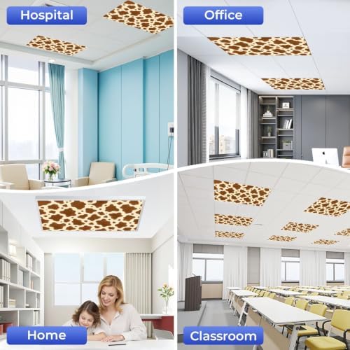 6 Pcs Fluorescent Light Covers for Ceiling Lights Fashionable cow leather brown Magnetic Light Filters Decorative for Classroom Office Hospital Home 4x2 Ft