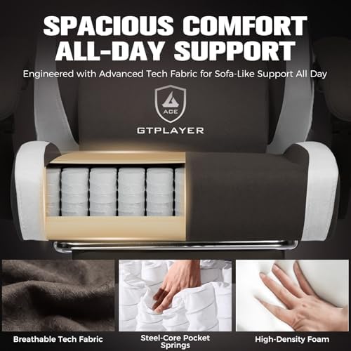 GTPLAYER Gaming Chair, Ergonomic Computer Chair with Footrest and Lumbar Support, High Back Recliner Chair 350lbs, Height Adjustable for Home Office, Brown