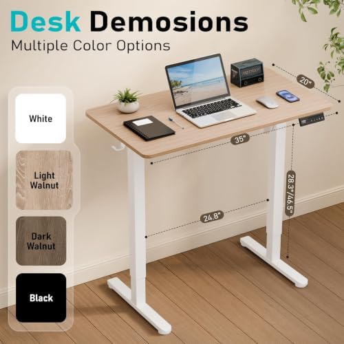 35" Electric Standing Desk, Small Sit Stand up Desk, Light Walnut
