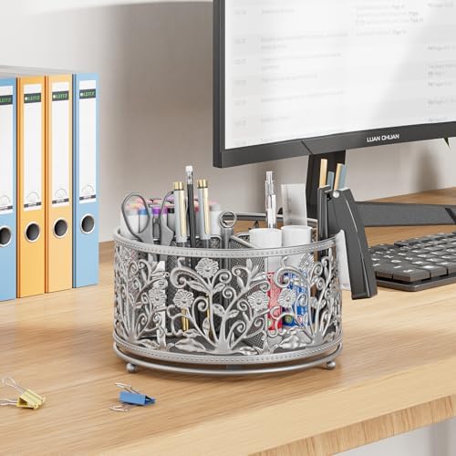 EKNITEY Pencil Pen Holder For Desk - 360° Rotating Pencil Cup Organizer