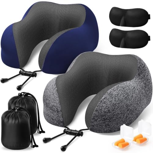 ExploreBliss Travel Pillow, Neck Pillow Airplane, Grey & Blue