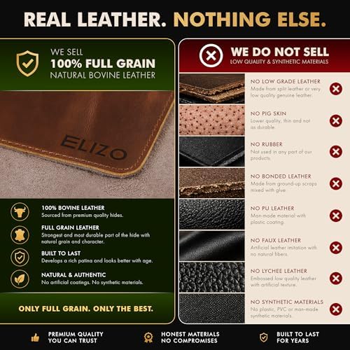 ELIZO Leather Desk Pad Set Real Leather Desk Mat Thick (3mm) Double Layer (32x16) Cover Blotter Desk Protector Large Computer Mat for Keyboard Mouse Pad Table Laptop Mat Office Accessories Antique