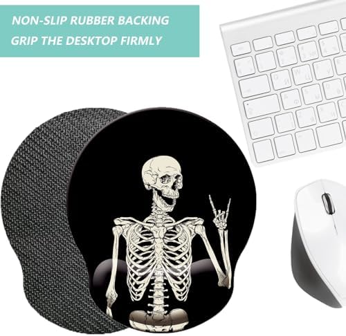 Mouse Pad with Wrist Support, Ergonomic Mouse Pad with Memory Foam Wrist Rest Cushion, Non-Slip Rubber Base Gaming Mice Pad for Home Office Computer Laptop, Human Skeleton