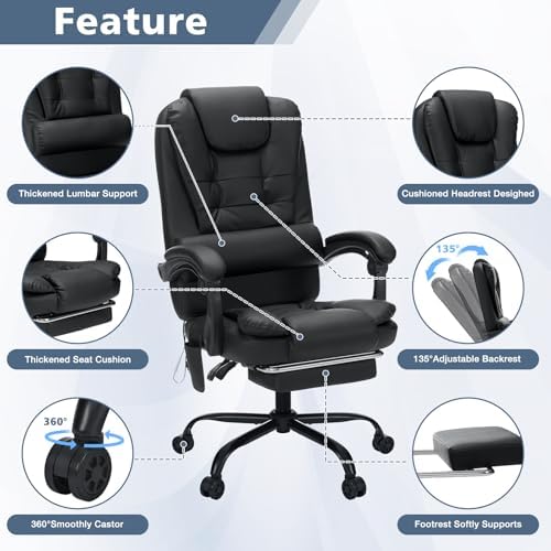 HOFFREE Massage Office Chair with Foot Rest 7 Points Vibration,Black