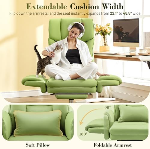 Office Chair, Flip Armrests for Pets Criss Cross Legged,Avocado Green