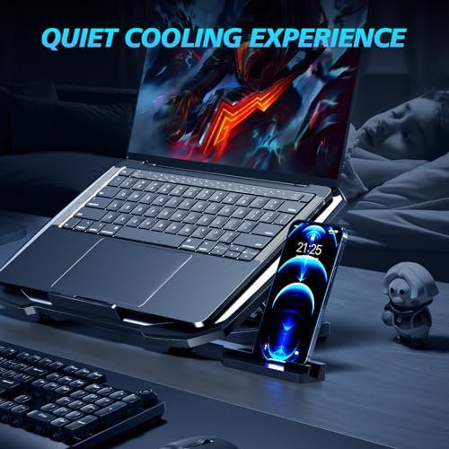 AIMIUZI Laptop Cooling Pad,Gaming Laptop Cooler with 5 Quiet Fans for 12-15.6 Inch,Laptop Cooling Stand with 5 Height Adjustable,2 USB Ports, Phone Stand