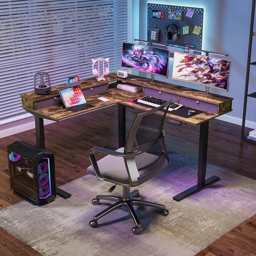 SANODESK 63x55 Electric L-Shaped Corner Standing Desk with 4 Drawers